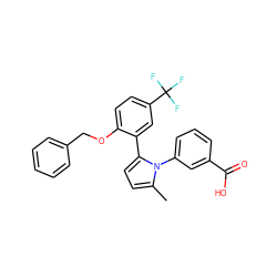 Cc1ccc(-c2cc(C(F)(F)F)ccc2OCc2ccccc2)n1-c1cccc(C(=O)O)c1 ZINC000040567110