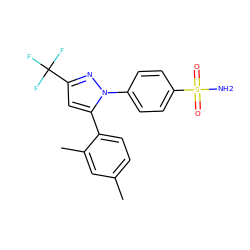 Cc1ccc(-c2cc(C(F)(F)F)nn2-c2ccc(S(N)(=O)=O)cc2)c(C)c1 ZINC000013761827