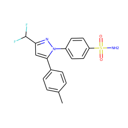 Cc1ccc(-c2cc(C(F)F)nn2-c2ccc(S(N)(=O)=O)cc2)cc1 ZINC000013761812