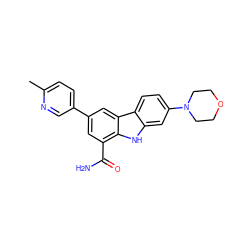 Cc1ccc(-c2cc(C(N)=O)c3[nH]c4cc(N5CCOCC5)ccc4c3c2)cn1 ZINC000113205979