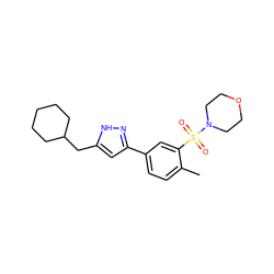 Cc1ccc(-c2cc(CC3CCCCC3)[nH]n2)cc1S(=O)(=O)N1CCOCC1 ZINC000040407312