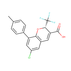 Cc1ccc(-c2cc(Cl)cc3c2O[C@H](C(F)(F)F)C(C(=O)O)=C3)cc1 ZINC000066103678