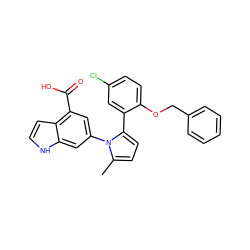 Cc1ccc(-c2cc(Cl)ccc2OCc2ccccc2)n1-c1cc(C(=O)O)c2cc[nH]c2c1 ZINC000028708227