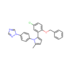 Cc1ccc(-c2cc(Cl)ccc2OCc2ccccc2)n1-c1ccc(-n2cncn2)cc1 ZINC000028822675