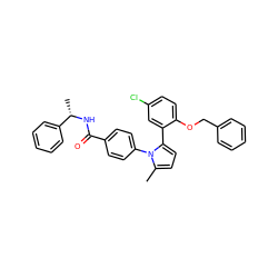 Cc1ccc(-c2cc(Cl)ccc2OCc2ccccc2)n1-c1ccc(C(=O)N[C@@H](C)c2ccccc2)cc1 ZINC000028822641