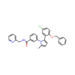 Cc1ccc(-c2cc(Cl)ccc2OCc2ccccc2)n1-c1cccc(C(=O)NCc2ccccn2)c1 ZINC000028822649