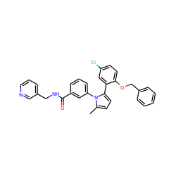 Cc1ccc(-c2cc(Cl)ccc2OCc2ccccc2)n1-c1cccc(C(=O)NCc2cccnc2)c1 ZINC000028822650