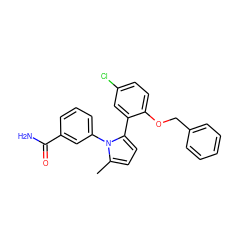 Cc1ccc(-c2cc(Cl)ccc2OCc2ccccc2)n1-c1cccc(C(N)=O)c1 ZINC000028822644