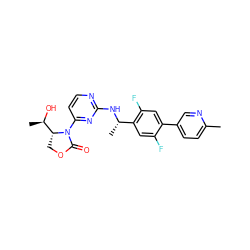 Cc1ccc(-c2cc(F)c([C@H](C)Nc3nccc(N4C(=O)OC[C@@H]4[C@@H](C)O)n3)cc2F)cn1 ZINC000221679784