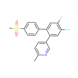 Cc1ccc(-c2cc(F)c(F)cc2-c2ccc(S(C)(=O)=O)cc2)cn1 ZINC000003814671