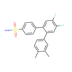 Cc1ccc(-c2cc(F)c(F)cc2-c2ccc(S(N)(=O)=O)cc2)cc1C ZINC000003814679