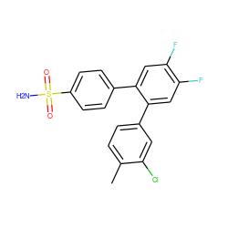 Cc1ccc(-c2cc(F)c(F)cc2-c2ccc(S(N)(=O)=O)cc2)cc1Cl ZINC000003814678