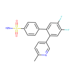 Cc1ccc(-c2cc(F)c(F)cc2-c2ccc(S(N)(=O)=O)cc2)cn1 ZINC000003814682