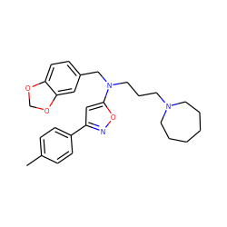 Cc1ccc(-c2cc(N(CCCN3CCCCCC3)Cc3ccc4c(c3)OCO4)on2)cc1 ZINC000013437483