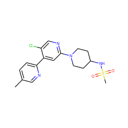 Cc1ccc(-c2cc(N3CCC(NS(C)(=O)=O)CC3)ncc2Cl)nc1 ZINC000142467613