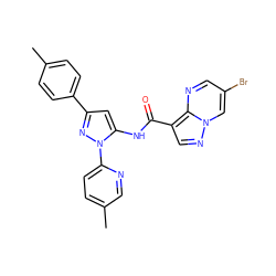 Cc1ccc(-c2cc(NC(=O)c3cnn4cc(Br)cnc34)n(-c3ccc(C)cn3)n2)cc1 ZINC000143369733