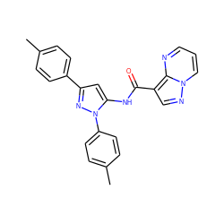 Cc1ccc(-c2cc(NC(=O)c3cnn4cccnc34)n(-c3ccc(C)cc3)n2)cc1 ZINC000143363246