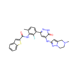 Cc1ccc(-c2cc(Nc3cc4n(n3)CCN(C)C4)c(=O)[nH]n2)c(F)c1NC(=O)c1cc2ccccc2s1 ZINC000139711816