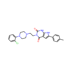 Cc1ccc(-c2cc3c(=O)n(CCN4CCN(c5ccccc5Cl)CC4)c(=O)[nH]c3[nH]2)cc1 ZINC000101061376