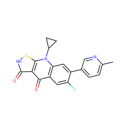 Cc1ccc(-c2cc3c(cc2F)c(=O)c2c(=O)[nH]sc2n3C2CC2)cn1 ZINC000028571818