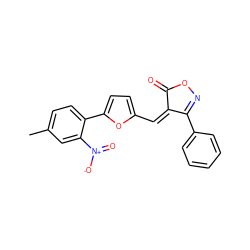 Cc1ccc(-c2ccc(/C=C3\C(=O)ON=C3c3ccccc3)o2)c([N+](=O)[O-])c1 ZINC000001149126