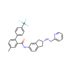 Cc1ccc(-c2ccc(C(F)(F)F)cc2)c(C(=O)Nc2ccc3c(c2)C[C@H](NCc2ccccn2)C3)c1 ZINC000040898663