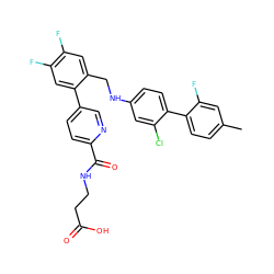 Cc1ccc(-c2ccc(NCc3cc(F)c(F)cc3-c3ccc(C(=O)NCCC(=O)O)nc3)cc2Cl)c(F)c1 ZINC000149066300