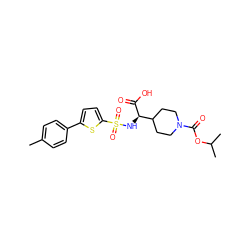 Cc1ccc(-c2ccc(S(=O)(=O)N[C@@H](C(=O)O)C3CCN(C(=O)OC(C)C)CC3)s2)cc1 ZINC000040880425