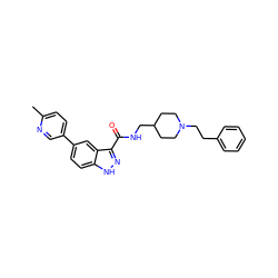 Cc1ccc(-c2ccc3[nH]nc(C(=O)NCC4CCN(CCc5ccccc5)CC4)c3c2)cn1 ZINC000653775429