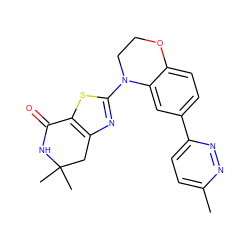 Cc1ccc(-c2ccc3c(c2)N(c2nc4c(s2)C(=O)NC(C)(C)C4)CCO3)nn1 ZINC000040892218