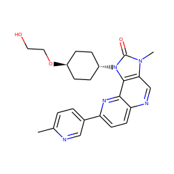 Cc1ccc(-c2ccc3ncc4c(c3n2)n([C@H]2CC[C@H](OCCO)CC2)c(=O)n4C)cn1 ZINC000261134868