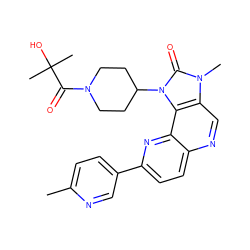 Cc1ccc(-c2ccc3ncc4c(c3n2)n(C2CCN(C(=O)C(C)(C)O)CC2)c(=O)n4C)cn1 ZINC000095592906