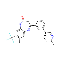 Cc1ccc(-c2cccc(C3=Nc4cc(C)c(C(F)(F)F)cc4NC(=O)C3)c2)cn1 ZINC000101383289