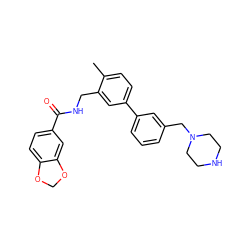 Cc1ccc(-c2cccc(CN3CCNCC3)c2)cc1CNC(=O)c1ccc2c(c1)OCO2 ZINC000040955154