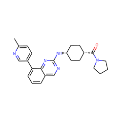 Cc1ccc(-c2cccc3cnc(N[C@H]4CC[C@@H](C(=O)N5CCCC5)CC4)nc23)cn1 ZINC000261190475