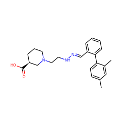 Cc1ccc(-c2ccccc2/C=N/NCCN2CCC[C@H](C(=O)O)C2)c(C)c1 ZINC000095594681