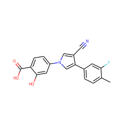 Cc1ccc(-c2cn(-c3ccc(C(=O)O)c(O)c3)cc2C#N)cc1F ZINC000200841136