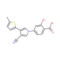 Cc1ccc(-c2cn(-c3ccc(C(=O)O)c(O)c3)cc2C#N)s1 ZINC000200833083