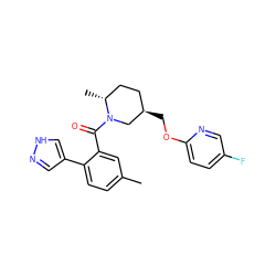 Cc1ccc(-c2cn[nH]c2)c(C(=O)N2C[C@H](COc3ccc(F)cn3)CC[C@H]2C)c1 ZINC000096175598