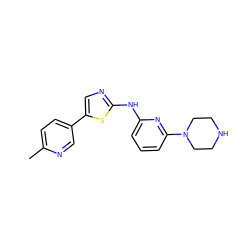 Cc1ccc(-c2cnc(Nc3cccc(N4CCNCC4)n3)s2)cn1 ZINC000034837443