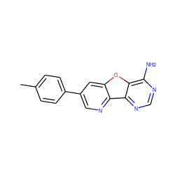 Cc1ccc(-c2cnc3c(c2)oc2c(N)ncnc23)cc1 ZINC000103244395