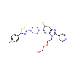 Cc1ccc(-c2csc(N3CCN(c4cc5c(cc4Cl)nc(-c4ccncc4)n5CCOCCO)CC3)n2)cc1 ZINC000038152752