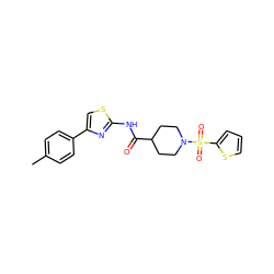 Cc1ccc(-c2csc(NC(=O)C3CCN(S(=O)(=O)c4cccs4)CC3)n2)cc1 ZINC000003344621