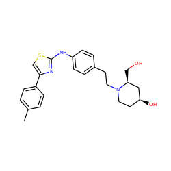 Cc1ccc(-c2csc(Nc3ccc(CCN4CC[C@H](O)C[C@@H]4CO)cc3)n2)cc1 ZINC000096274033