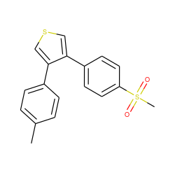 Cc1ccc(-c2cscc2-c2ccc(S(C)(=O)=O)cc2)cc1 ZINC000026741710