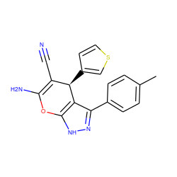 Cc1ccc(-c2n[nH]c3c2[C@H](c2ccsc2)C(C#N)=C(N)O3)cc1 ZINC000000426238