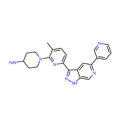 Cc1ccc(-c2n[nH]c3cnc(-c4cccnc4)cc23)nc1N1CCC(N)CC1 ZINC000205264816