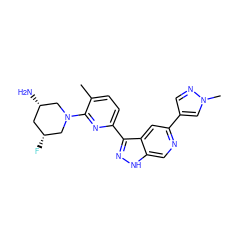 Cc1ccc(-c2n[nH]c3cnc(-c4cnn(C)c4)cc23)nc1N1C[C@@H](N)C[C@@H](F)C1 ZINC000205259534