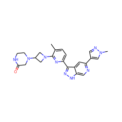 Cc1ccc(-c2n[nH]c3cnc(-c4cnn(C)c4)cc23)nc1N1CC(N2CCNC(=O)C2)C1 ZINC000205261482