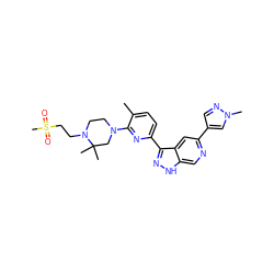 Cc1ccc(-c2n[nH]c3cnc(-c4cnn(C)c4)cc23)nc1N1CCN(CCS(C)(=O)=O)C(C)(C)C1 ZINC000205259503